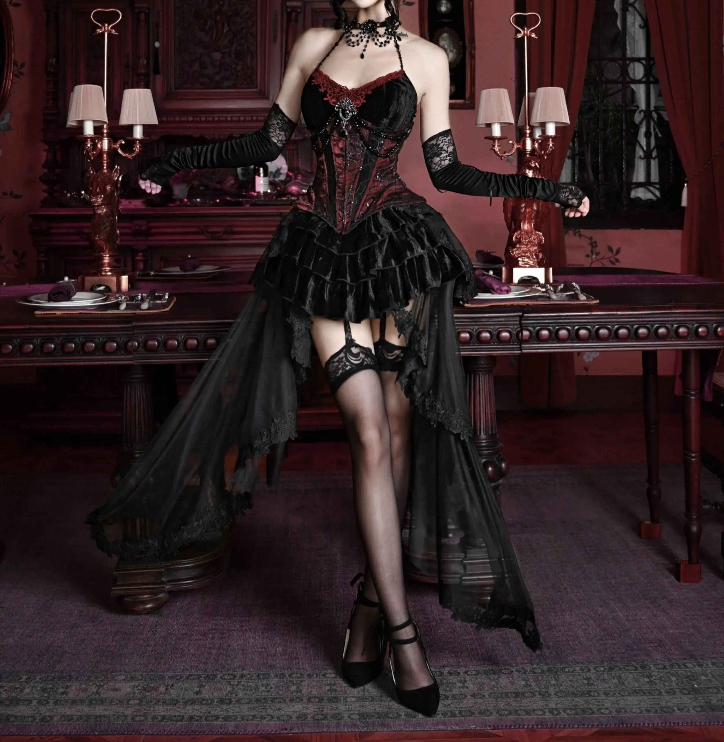 Gothic corset lace-up suspender skirt dress (2) Gothic corset lace-up suspender skirt dress - Image 1